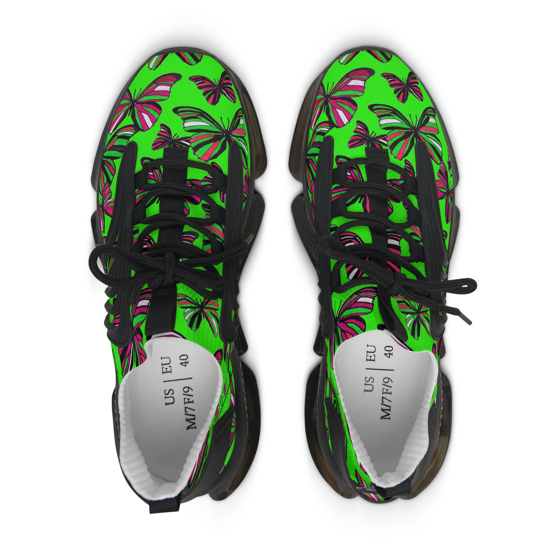 Neon Green Butterfly Printed OTT Women's Mesh Knit Sneakers