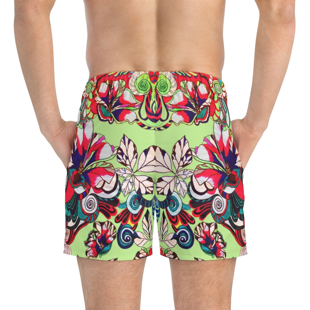 lime Graphic Floral Pop Men's Swimming Trunks