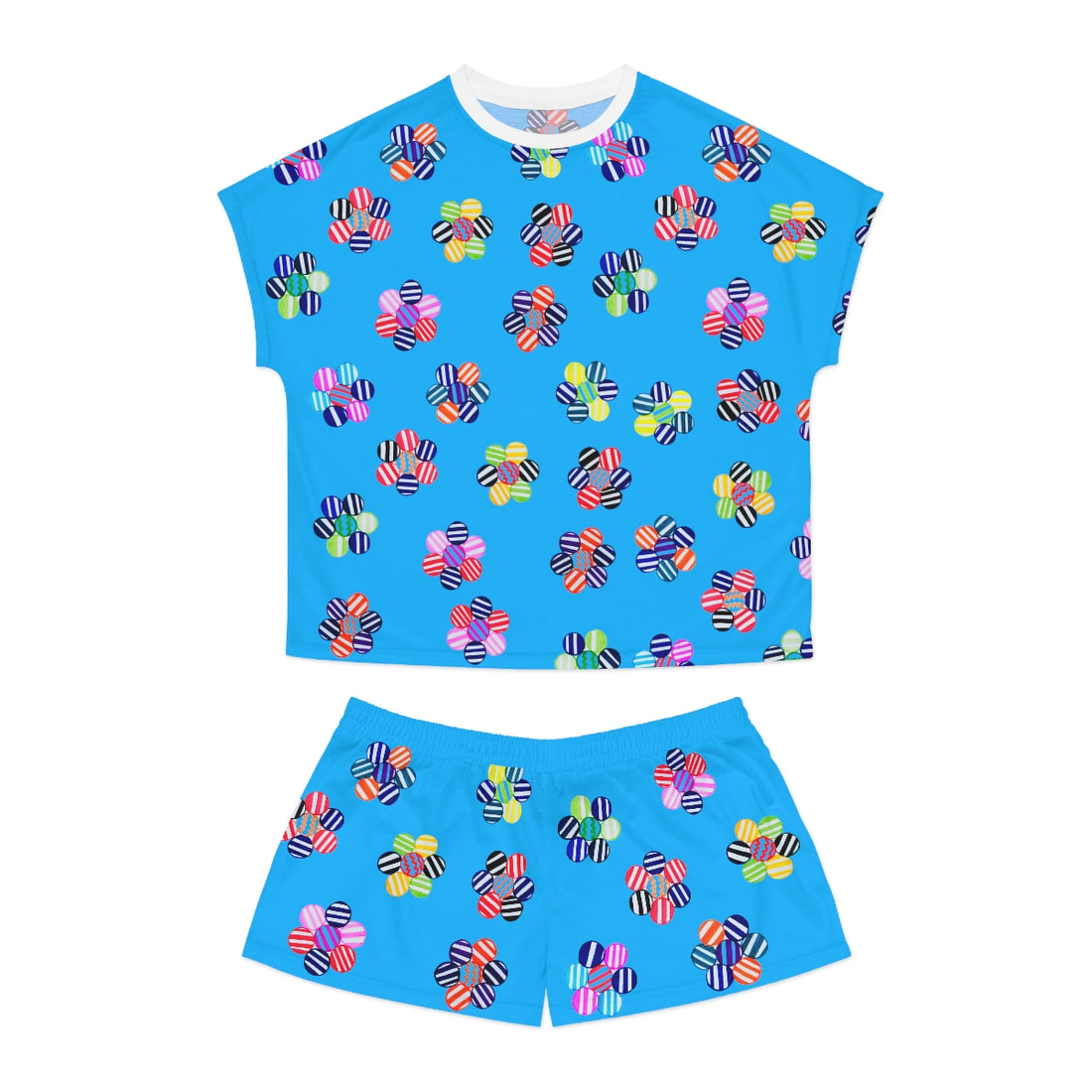 aqua geometric floral shorts & t-shirt pajama set