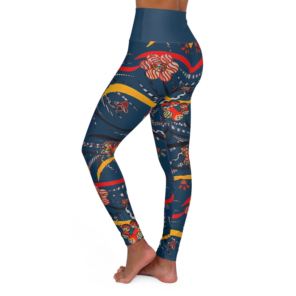 teal animal & floral print yoga leggings