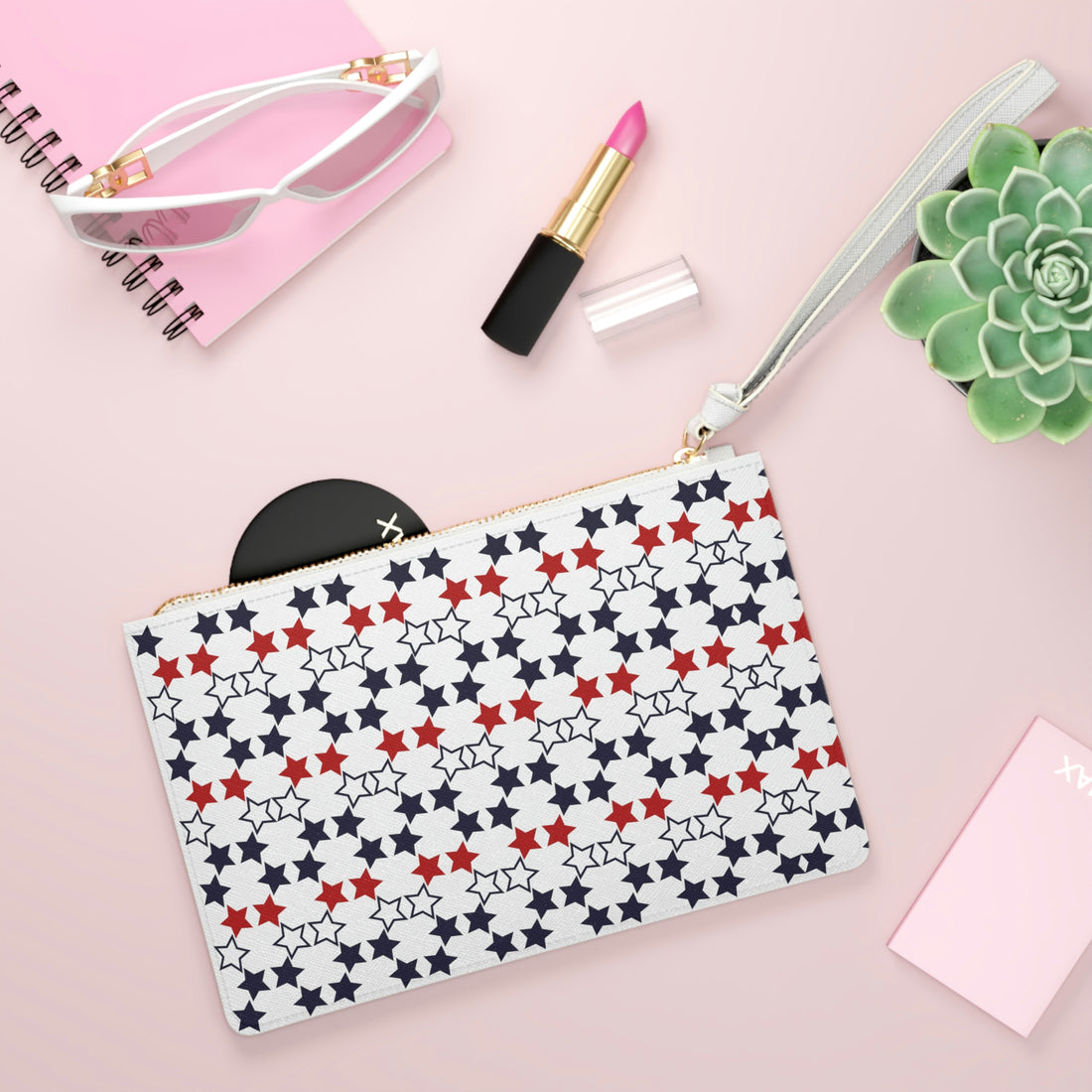 White Star Print Clutch Bag