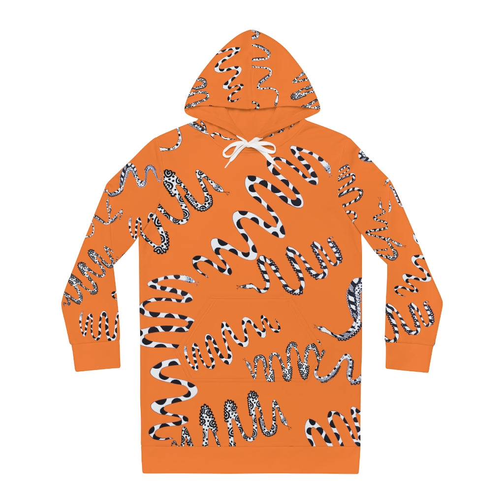 Peach Snake Print Hoodie Dress