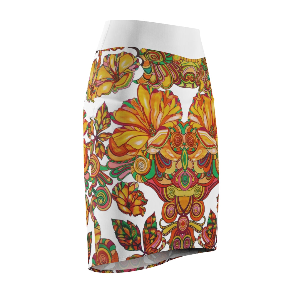 Artsy Floral White Pencil Skirt