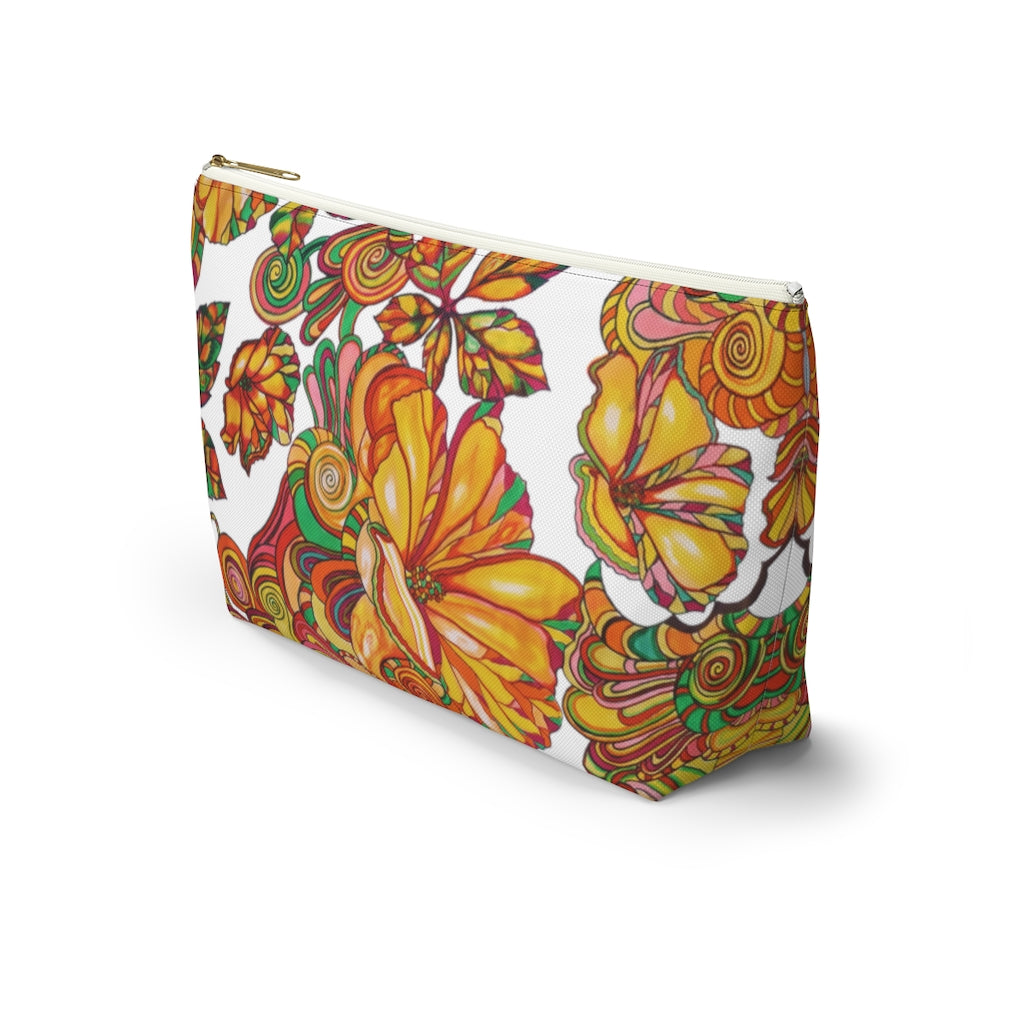 White Artsy Floral Accessory Pouch