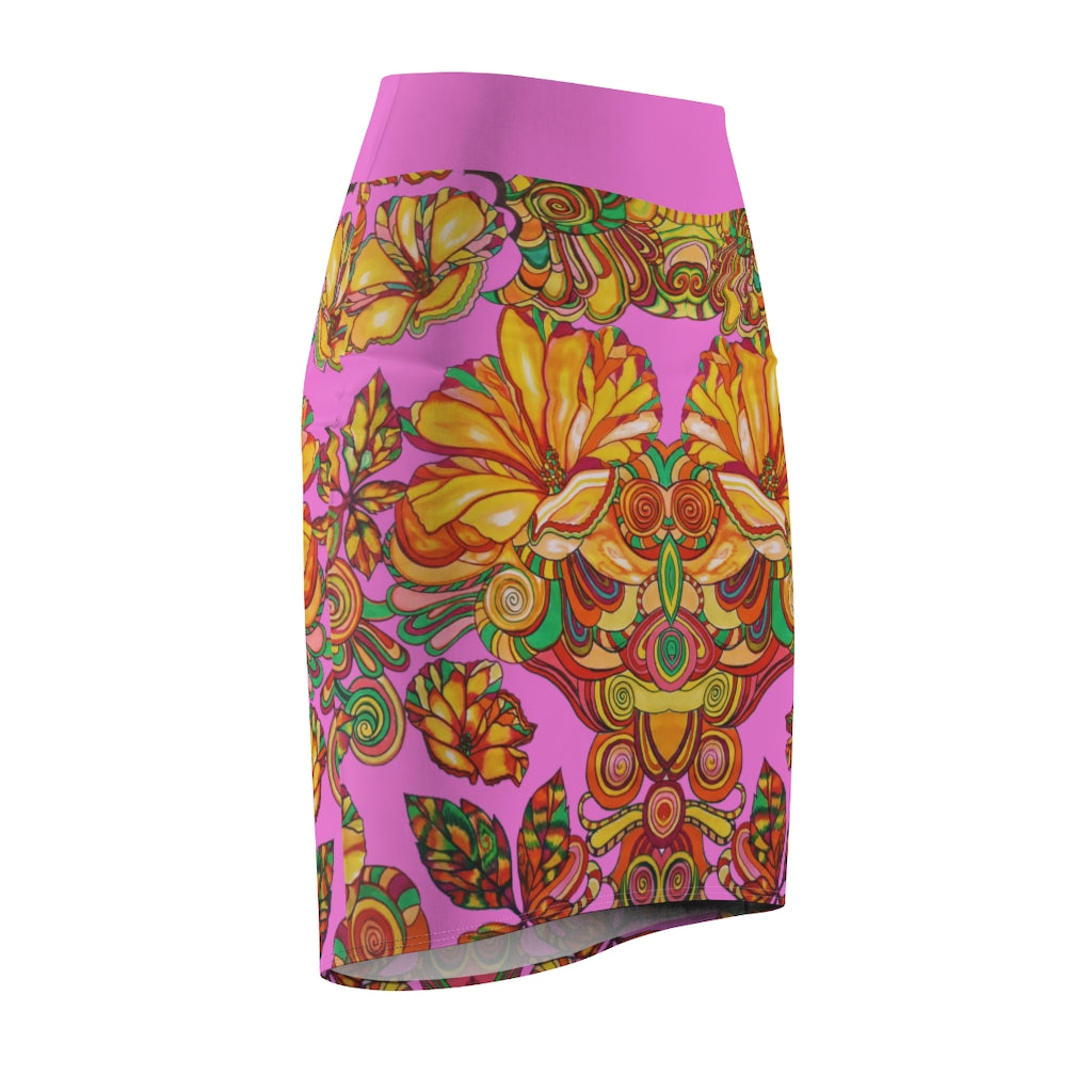 Artsy Floral Rose Pencil Skirt