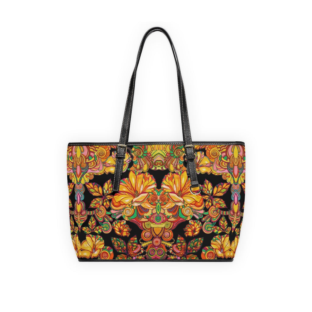 black floral print tote bag