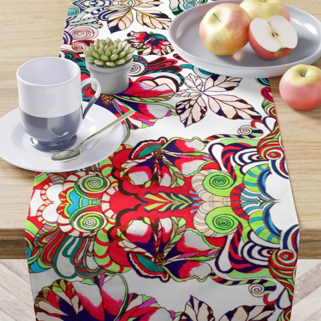 Artsy Floral Pop White Table Runner