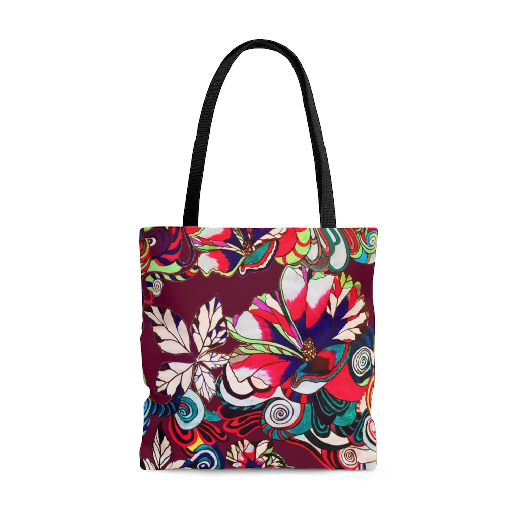 AOP Artsy Floral Pop Marsala Tote Bag