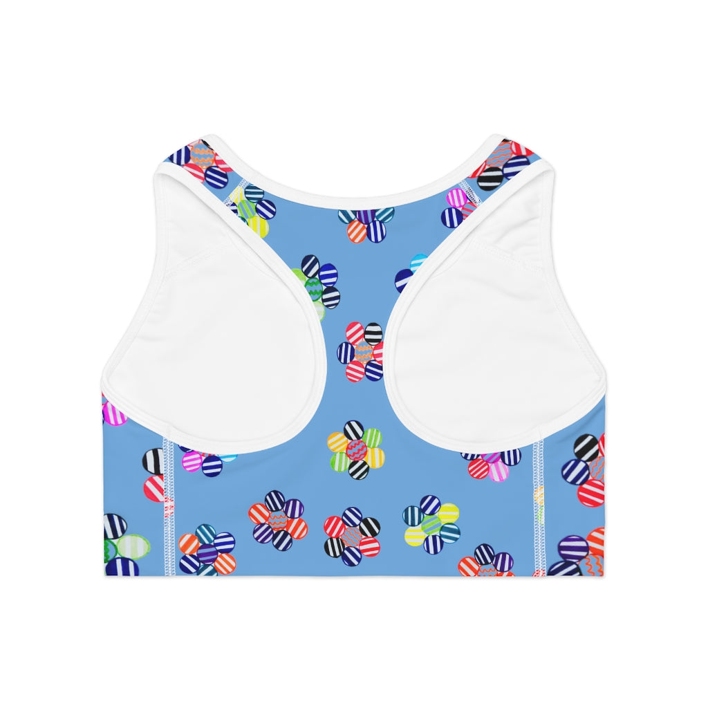 sky geometric flowers sports bra 