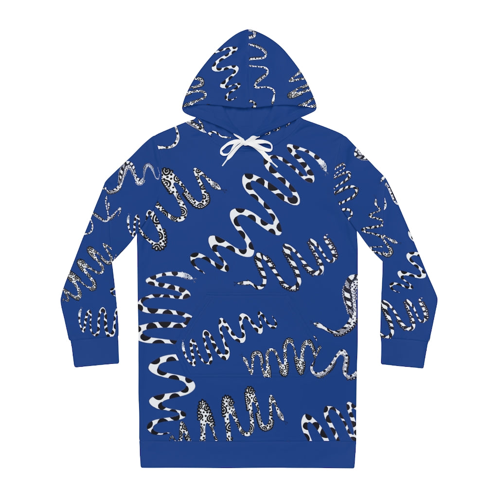 Blue Snake Print Hoodie Dress