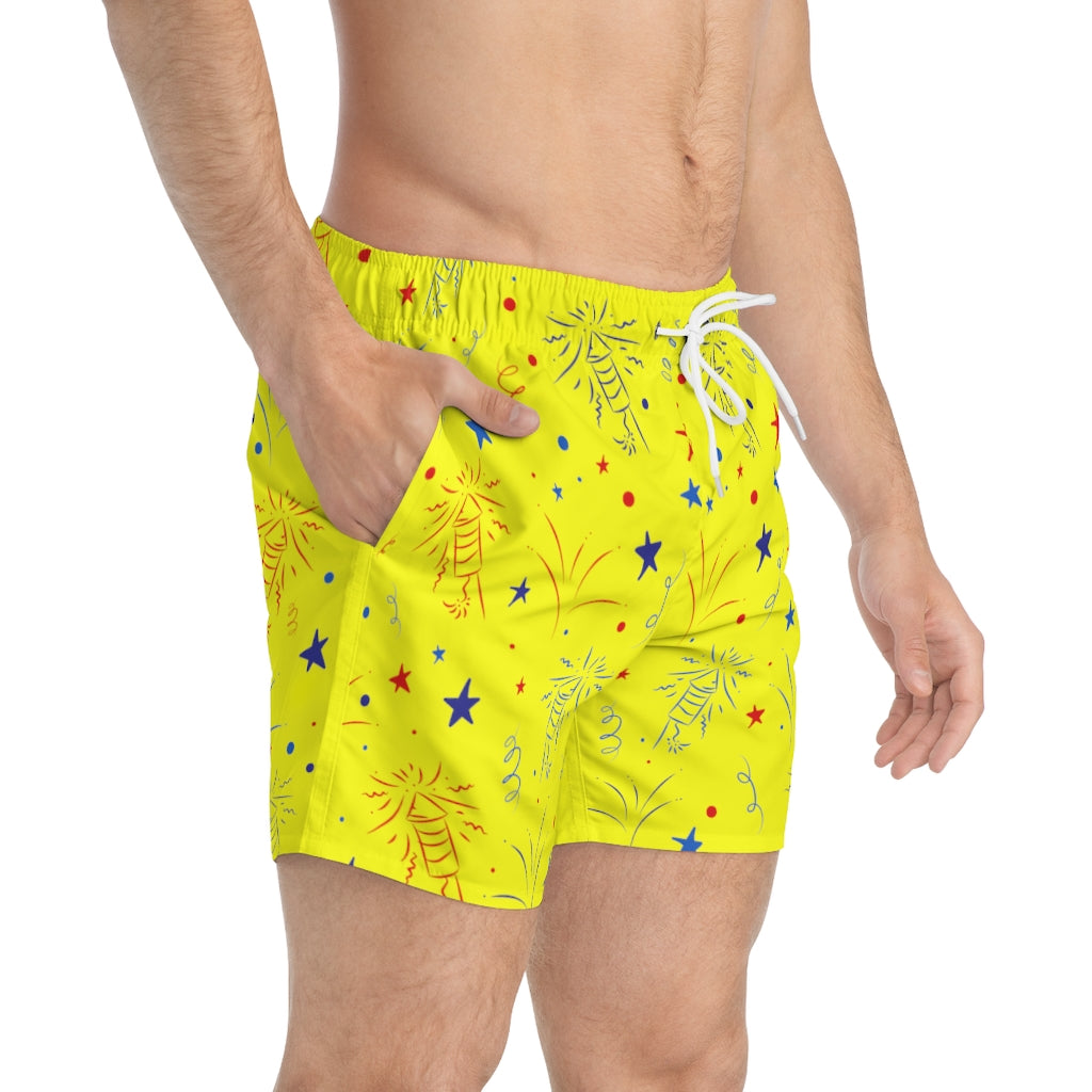 canary 4th of July firecracker print men's swimming trunks