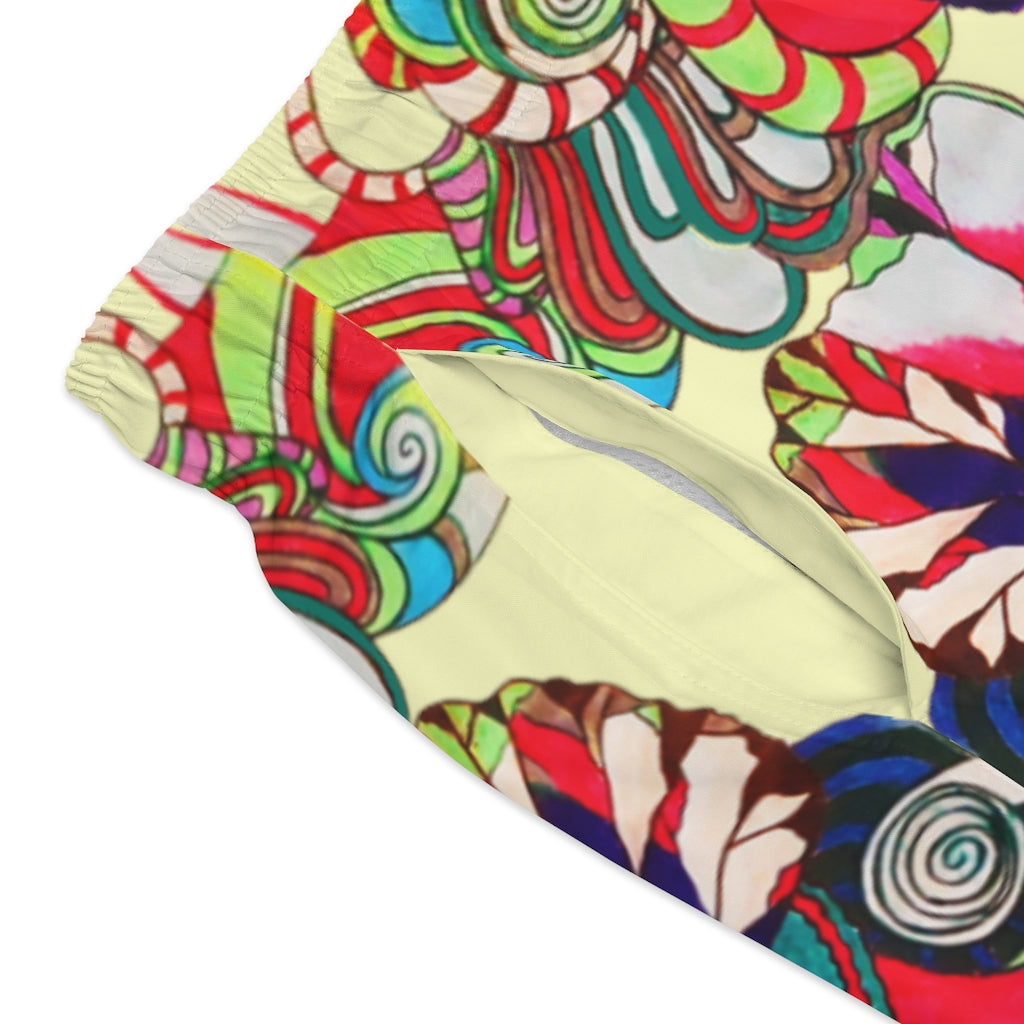 Cream Graphic Floral Pop Men's Swimming Trunks