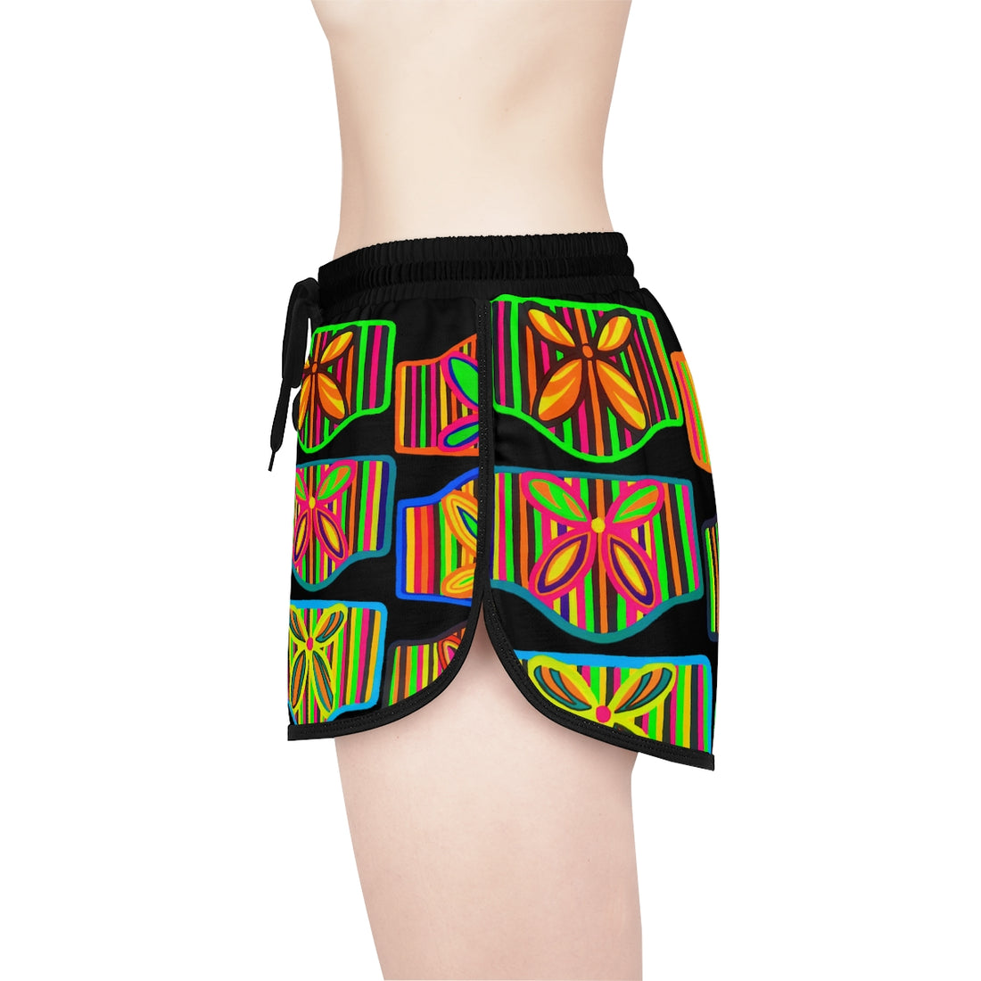 Black Deco Print Relaxed Shorts