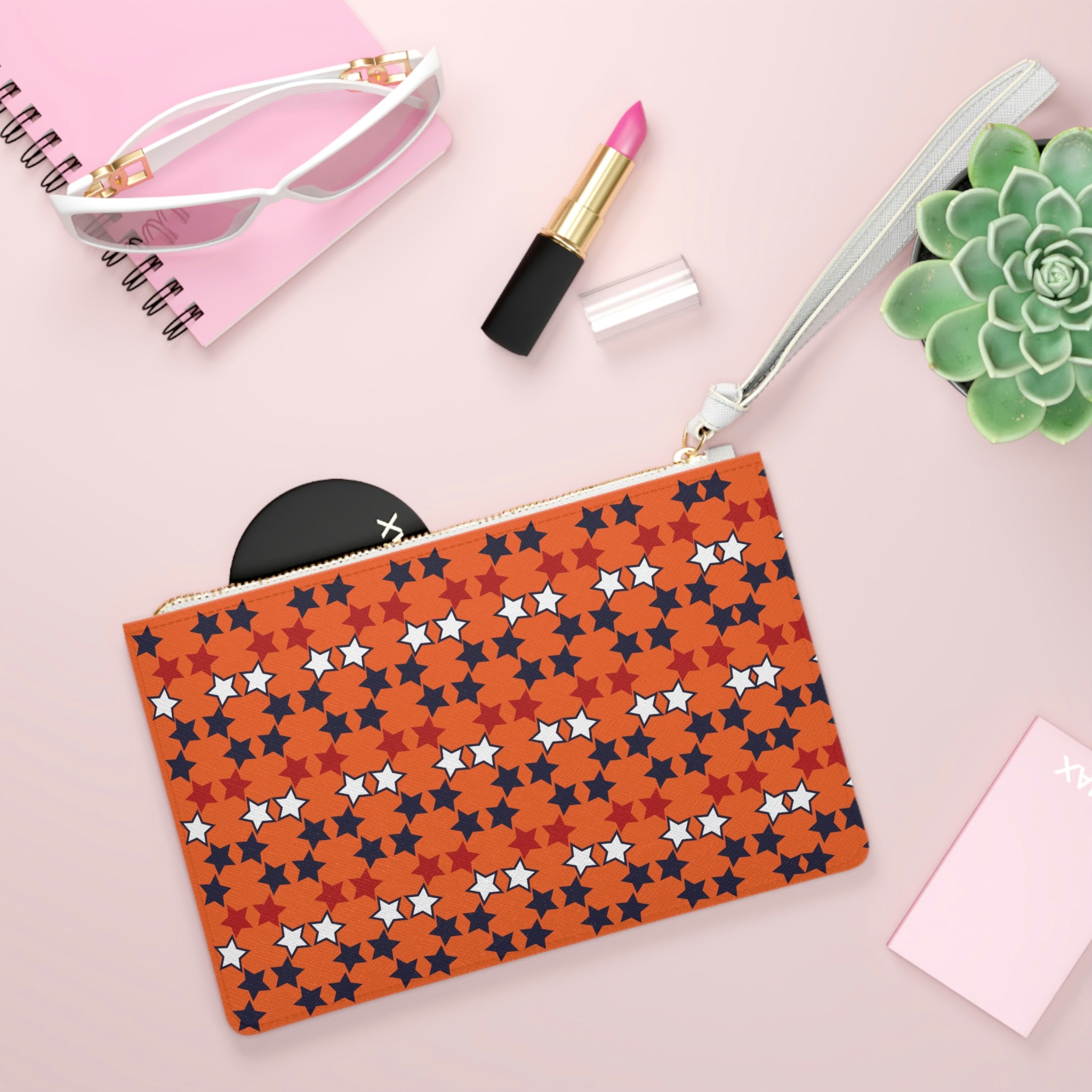 Orange Star Print Clutch Bag