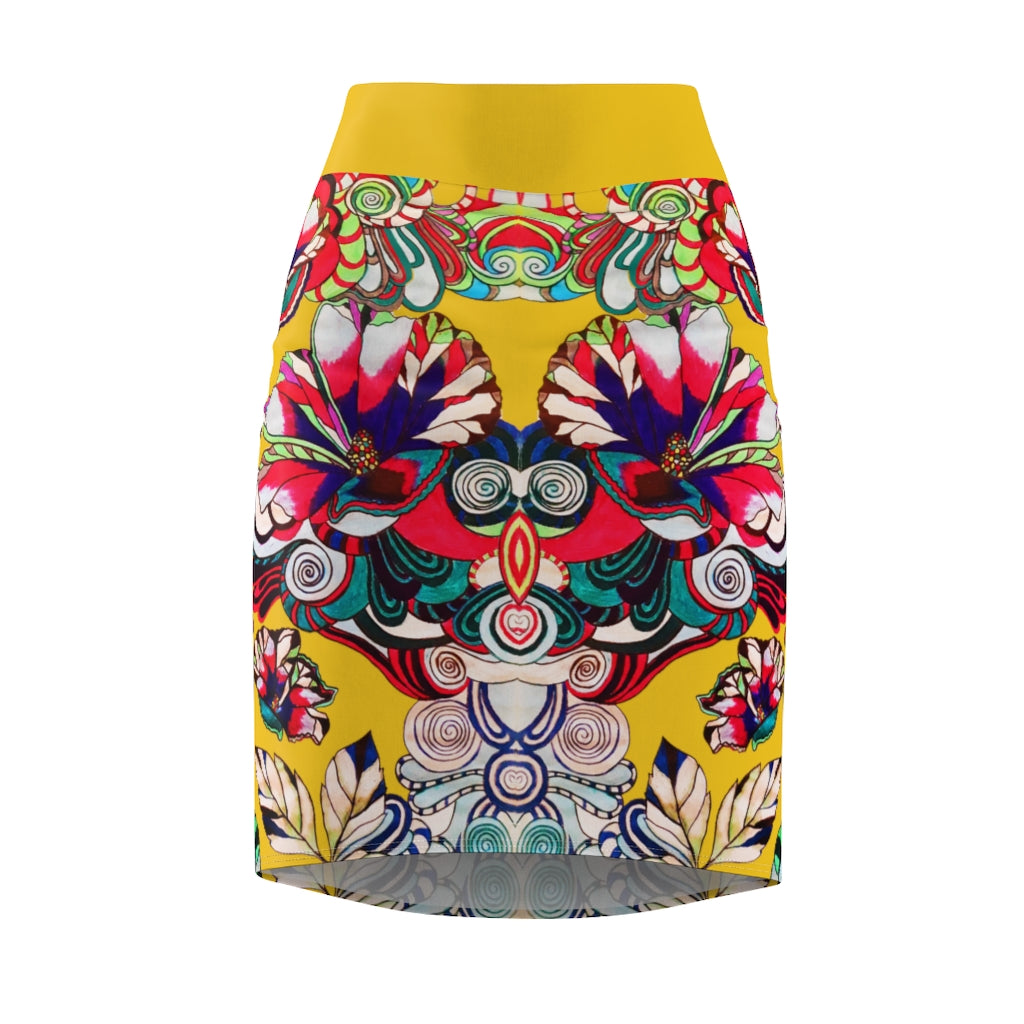 Floral Pop Yellow Pencil Skirt