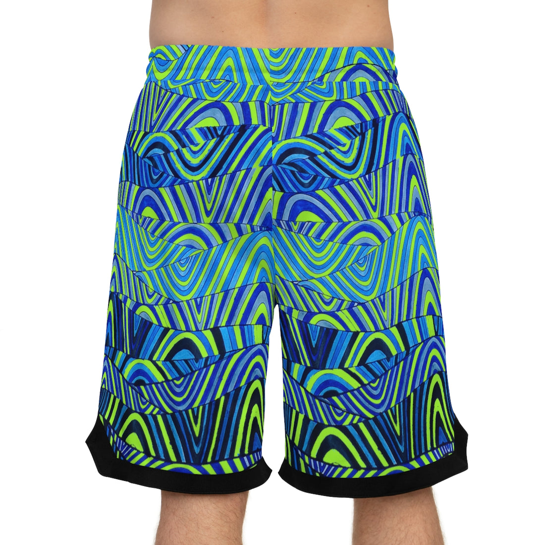 lime green waves print basketball shorts