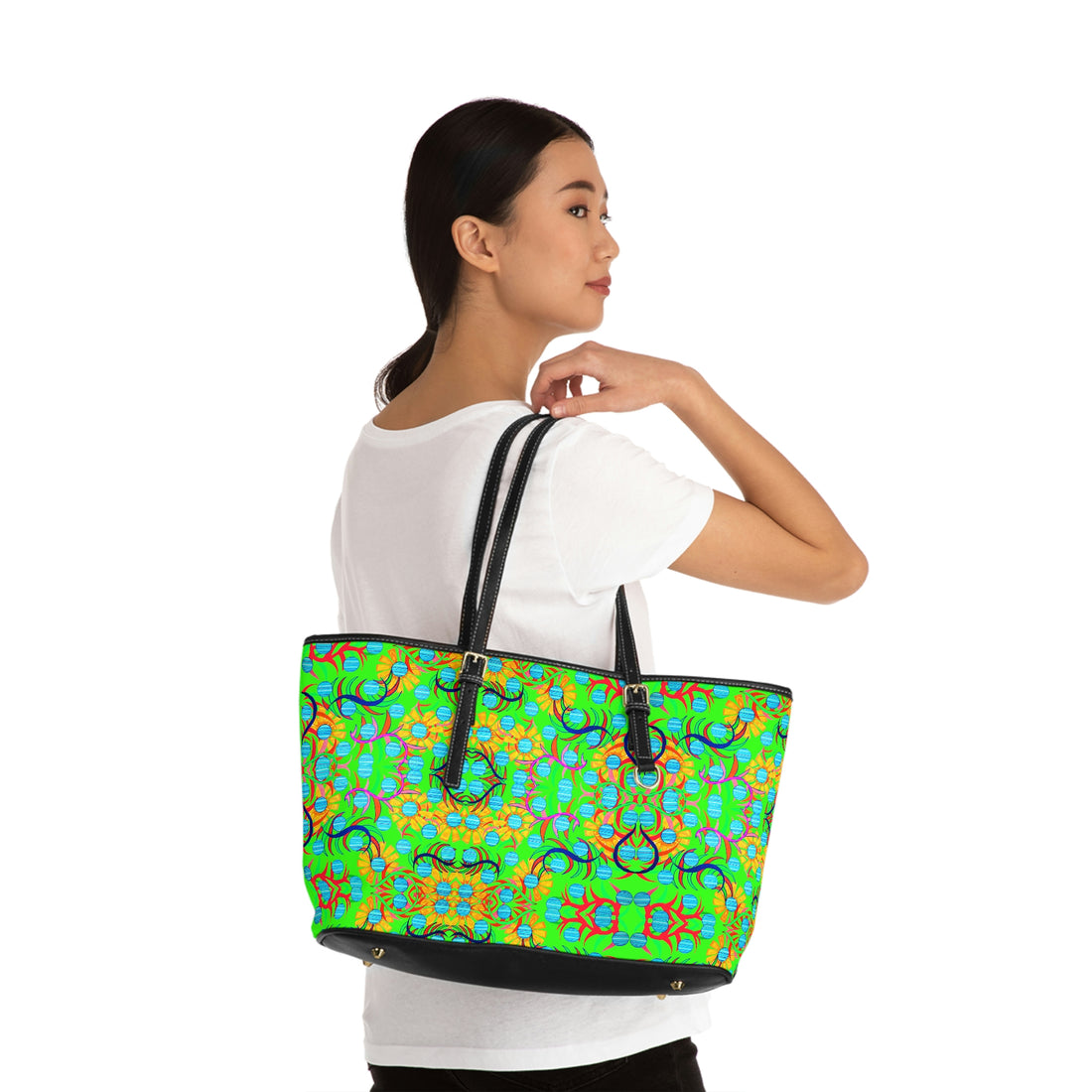 Neon Green Sunflower PU Leather Shoulder Bag