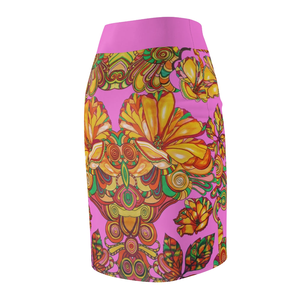 Artsy Floral Rose Pencil Skirt