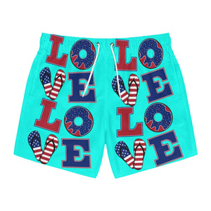 Men's American Love Cyan Swimming Trunks
