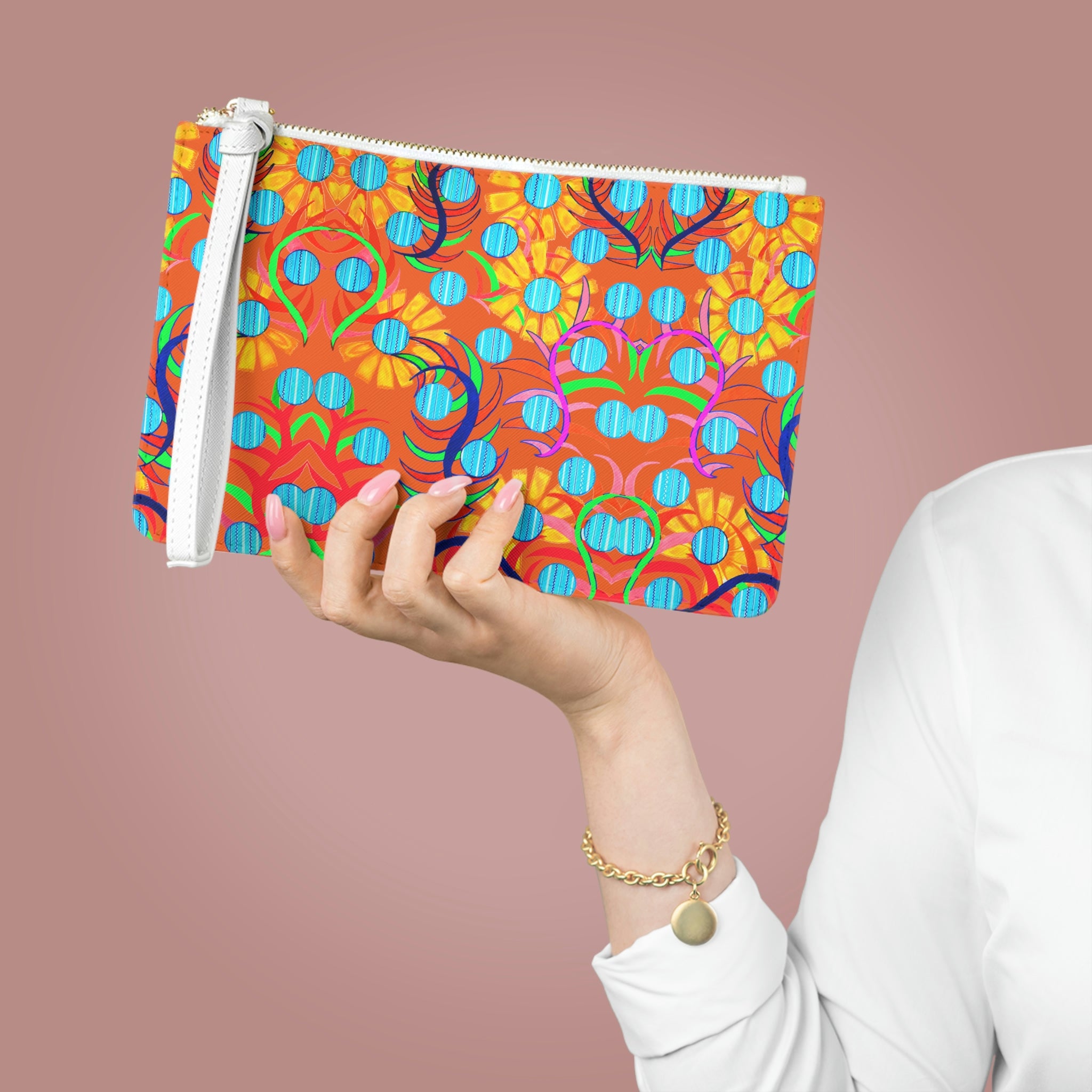 Orange Sunflower Print Clutch Bag