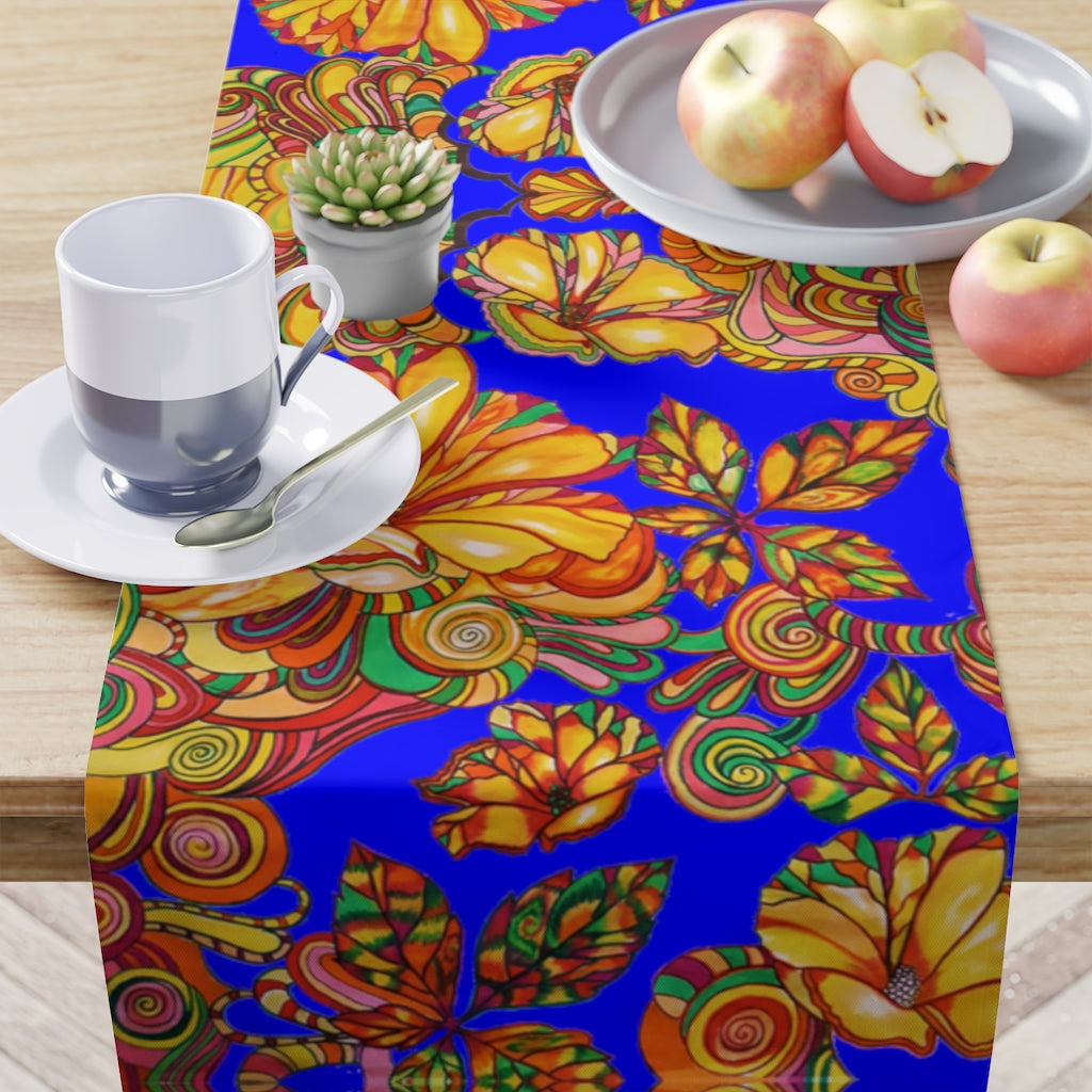 Artsy Floral Electric Blue Table Runner