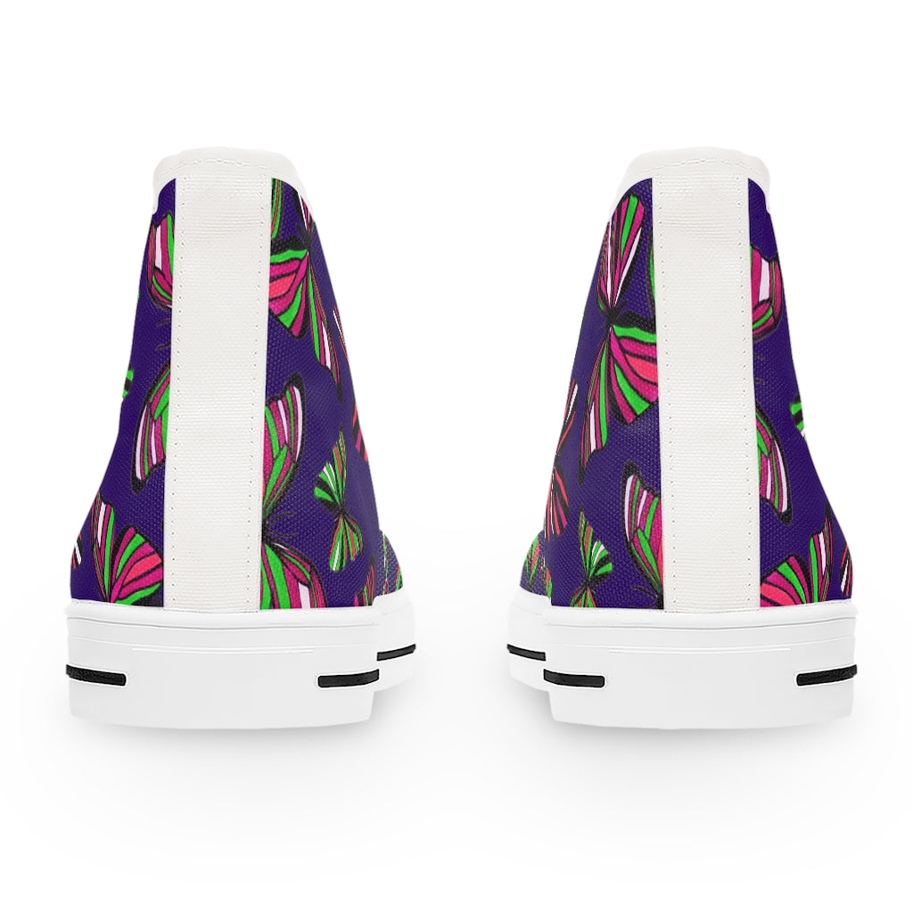 violet butterfly print women's hightop canvas sneakers 