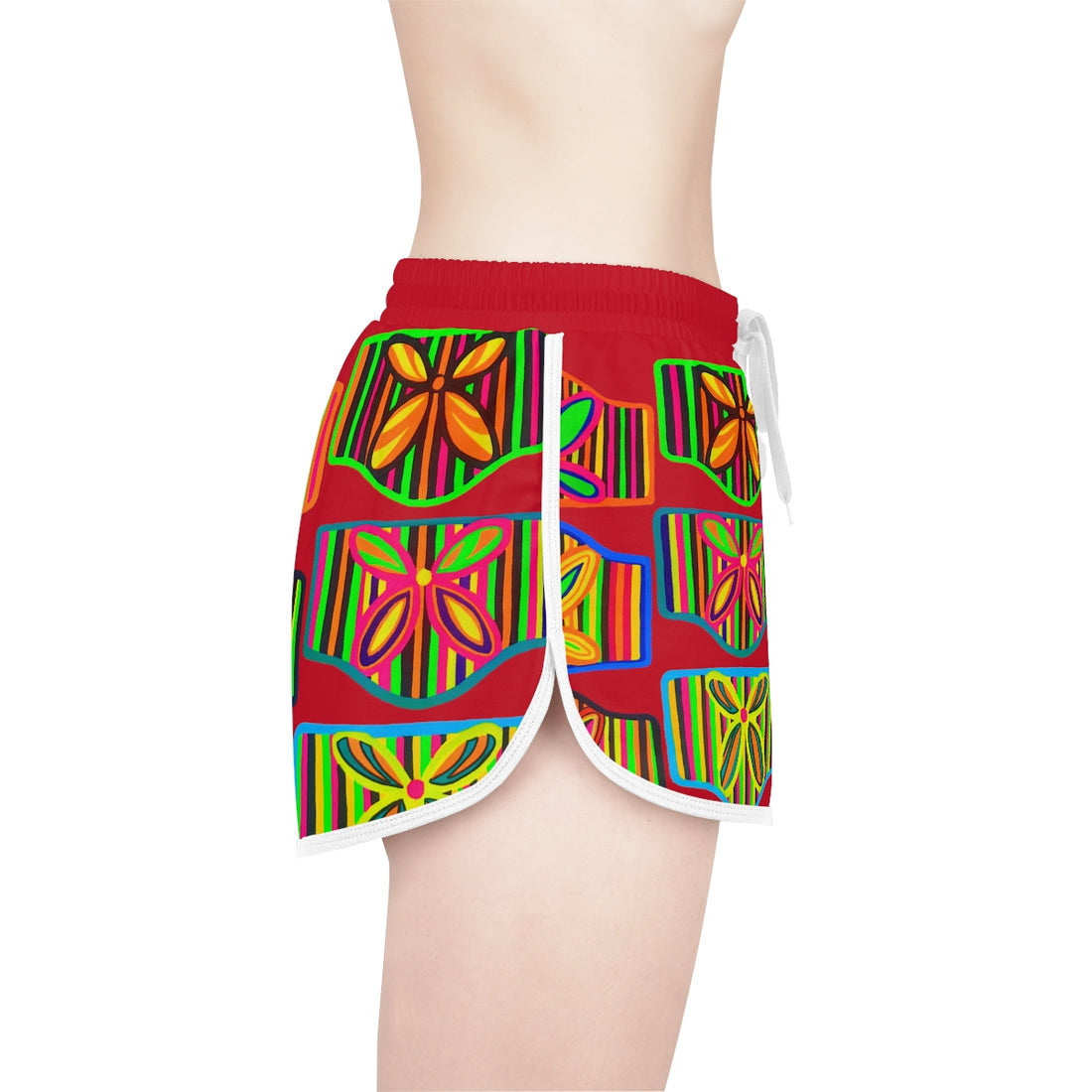 Deep Red Deco Print Relaxed Shorts