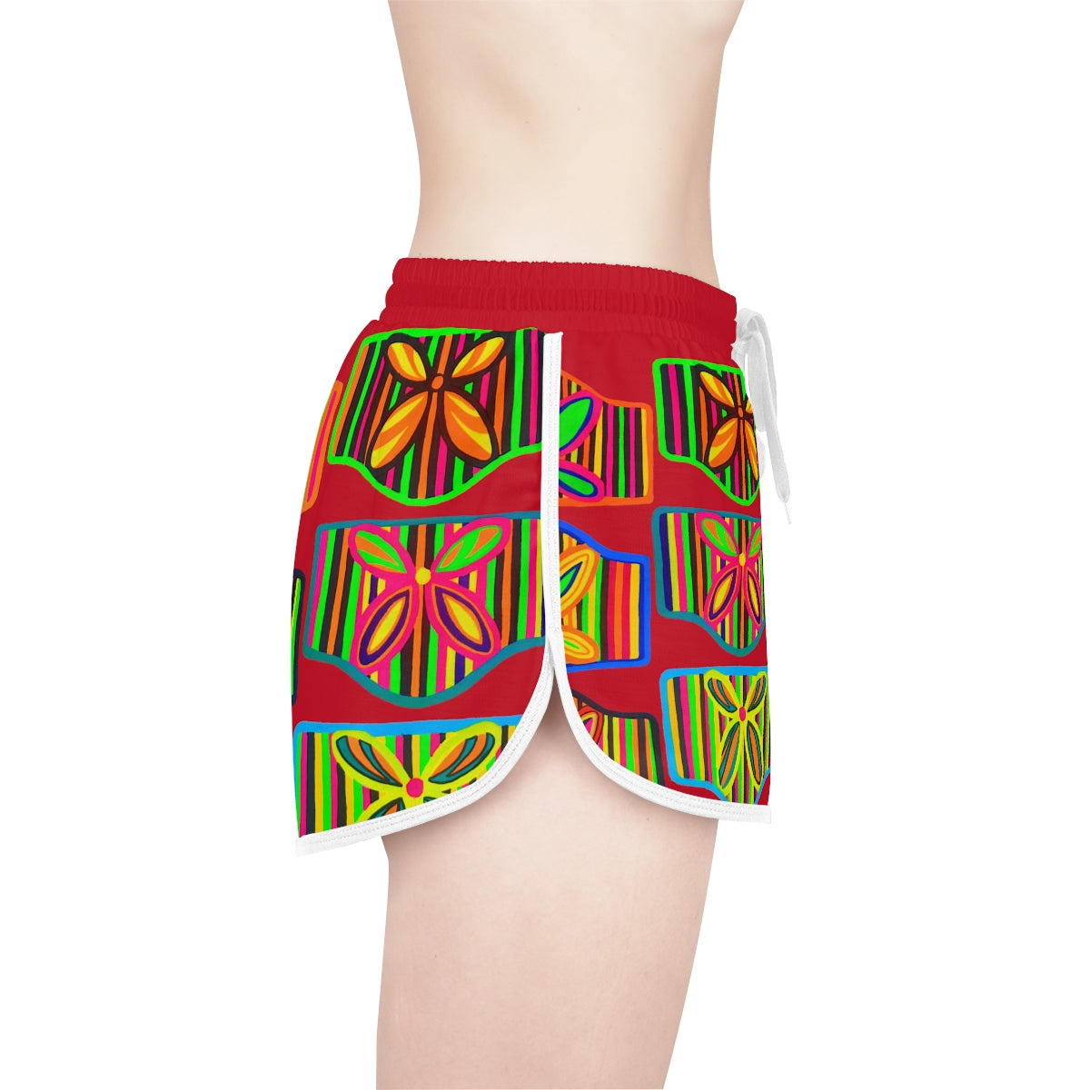 Deep Red Deco Print Relaxed Shorts