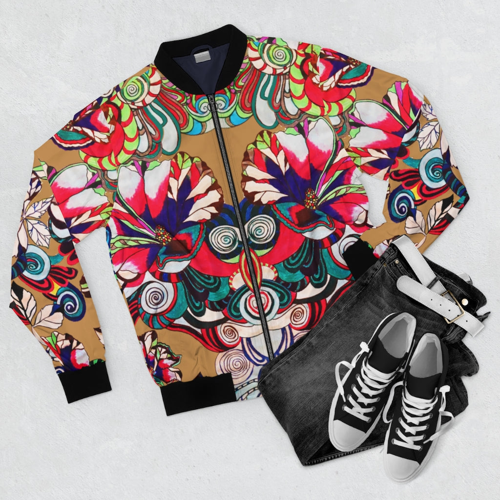 tussock graphic floral men's bomber jacket