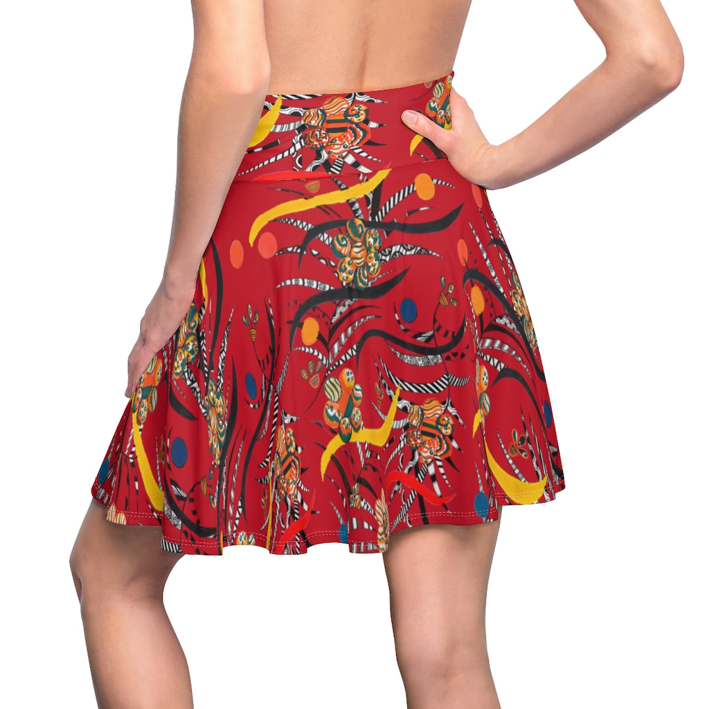 Deep Red Grey Wilderness Skater Skirt