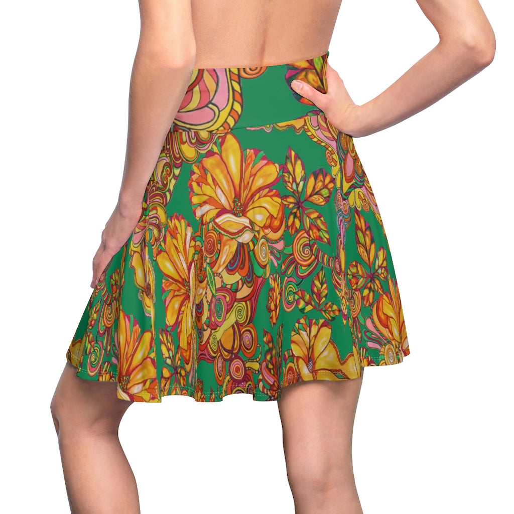Artsy Floral Emerald Skater Skirt