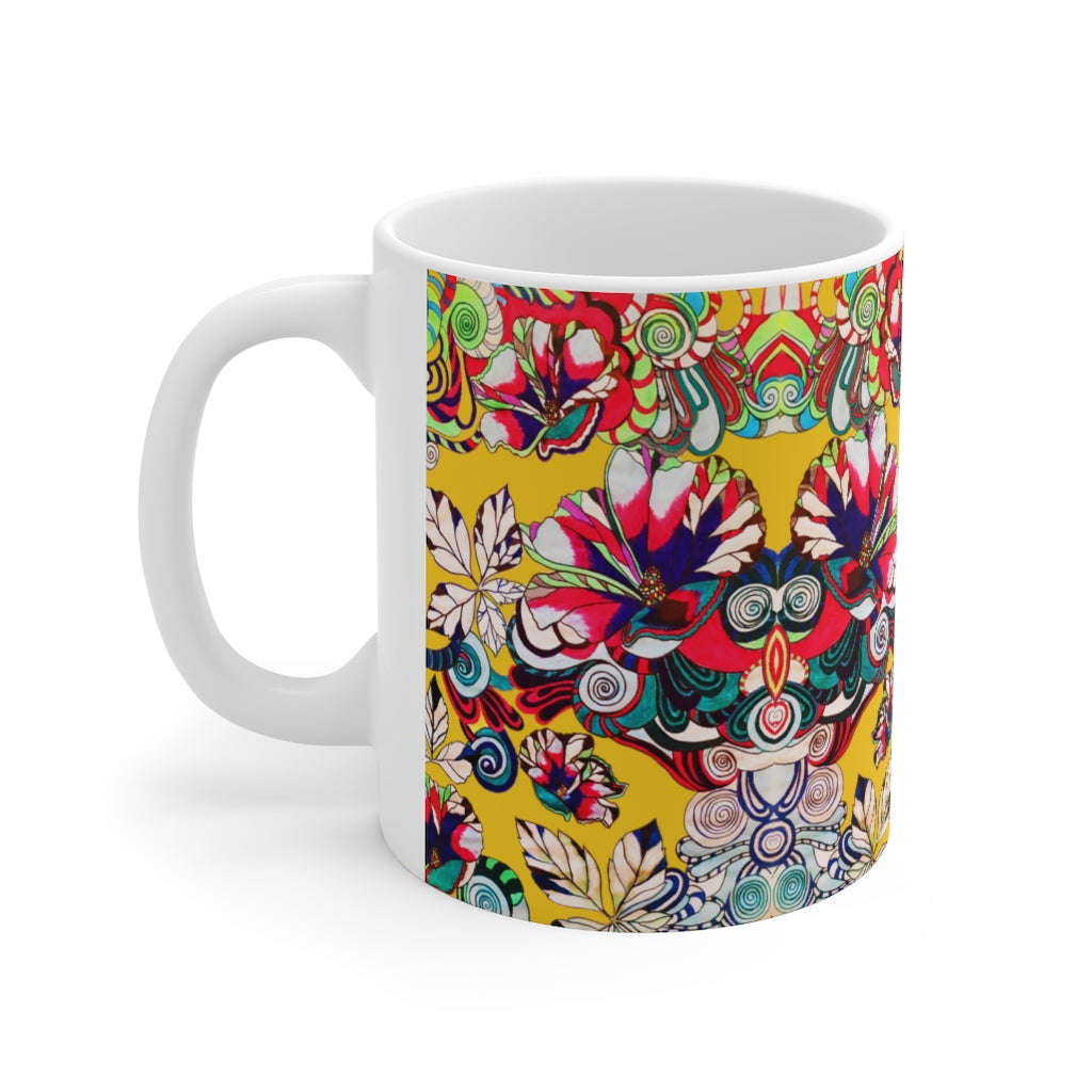 Floral Art Yellow Mug 11oz