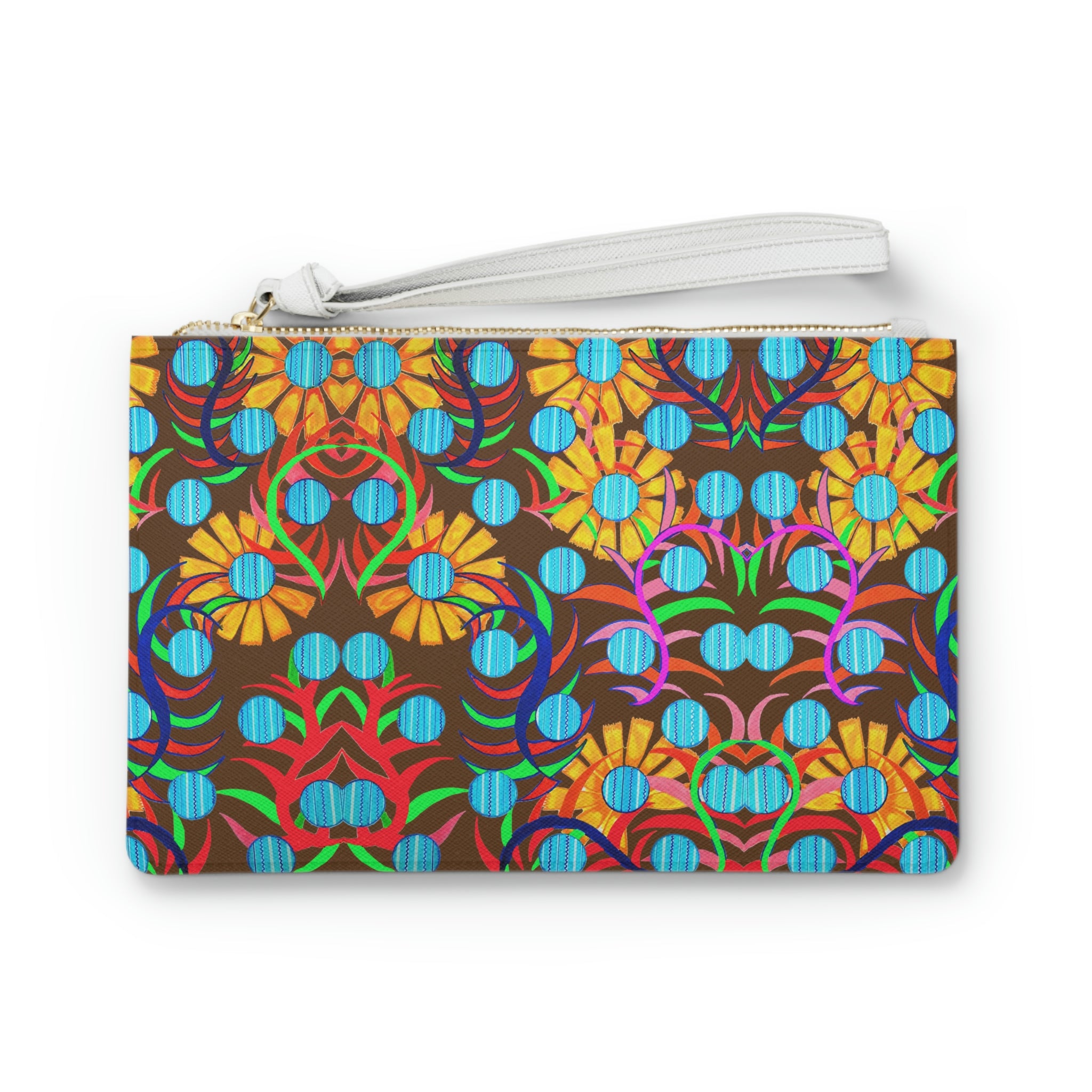 Brown Sunflower Print Clutch Bag