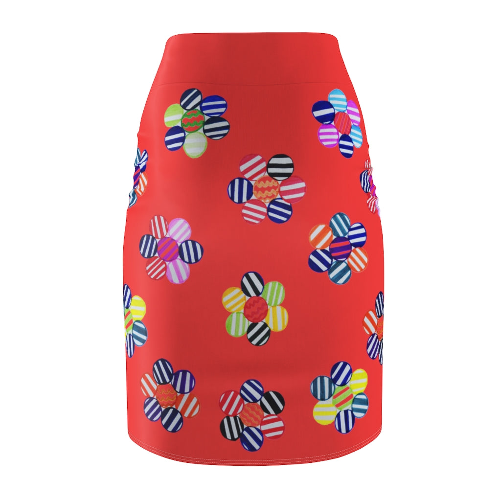 Vermillion Candy Florals Print Pencil Skirt