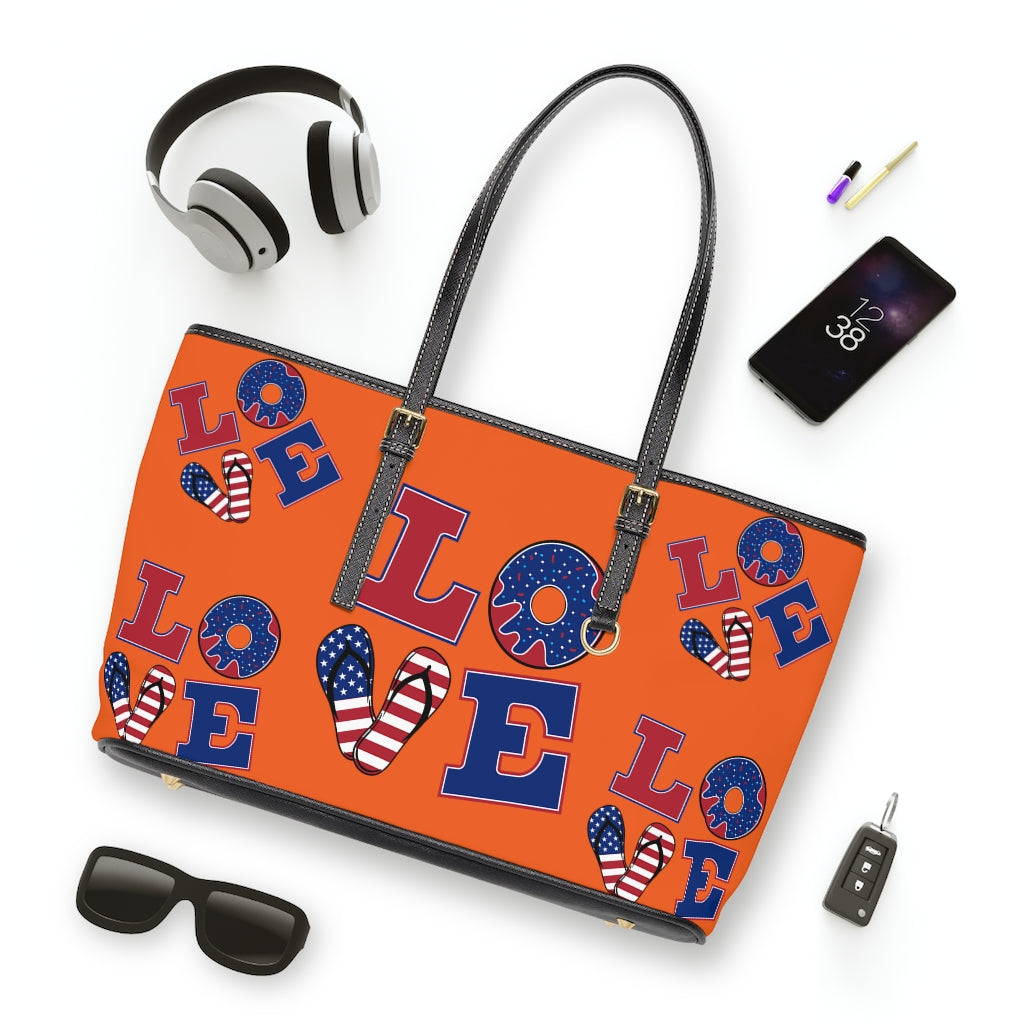 Orange LOVE PU Leather Shoulder Bag