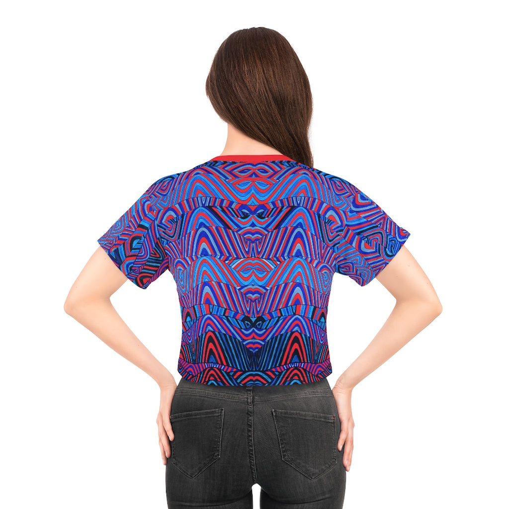 red psychedelic print crop t-shirt