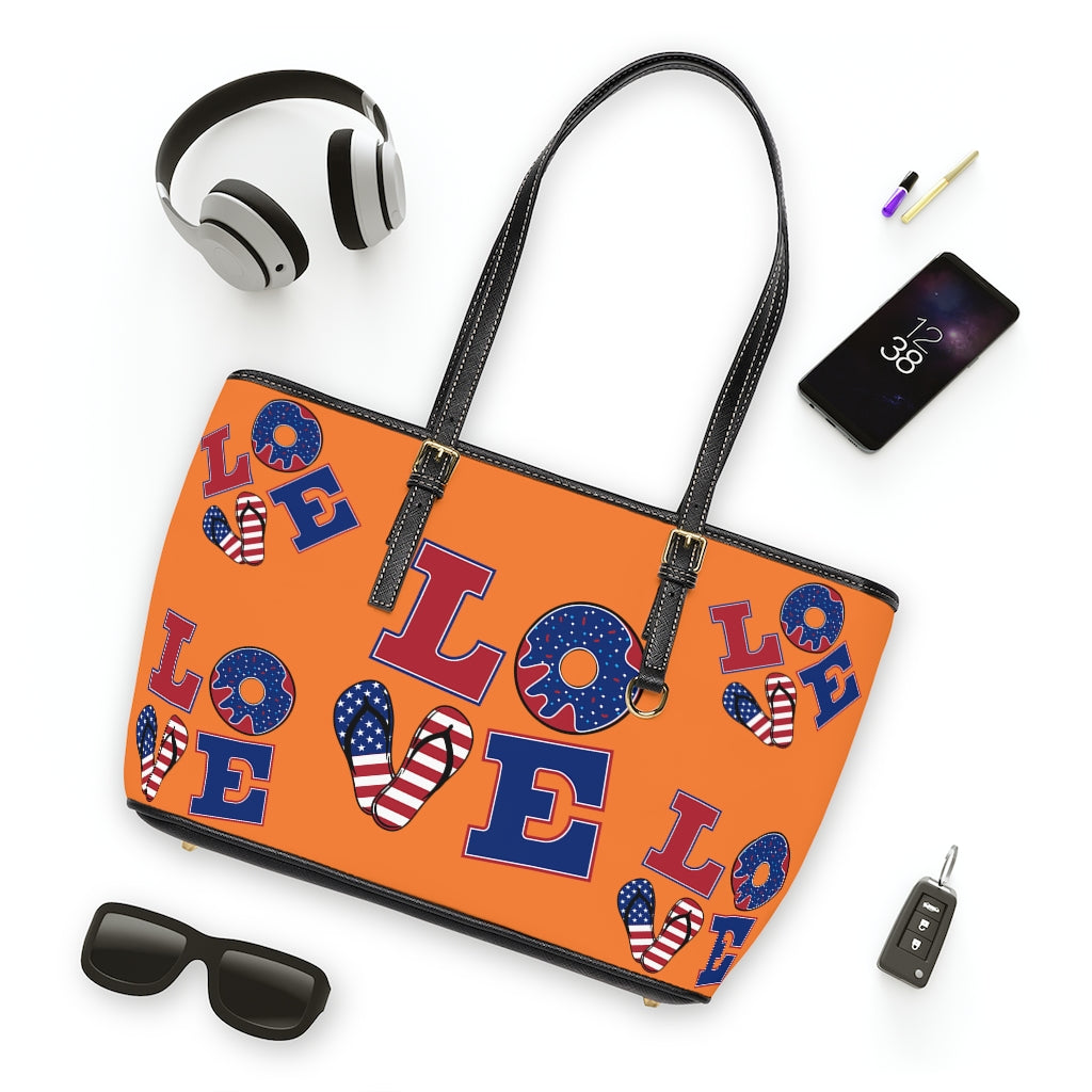 peach love america print tote