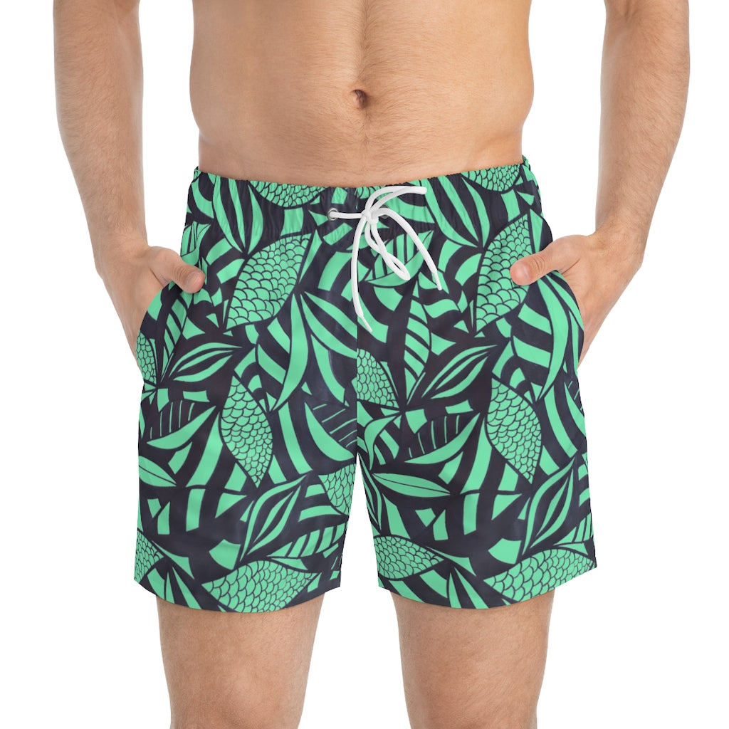 Neo Green Tropical Minimalist Men's Swimming Trunks
