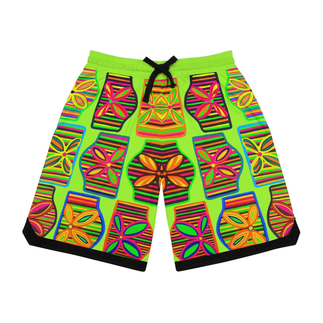 lime green art deco print basketball shorts