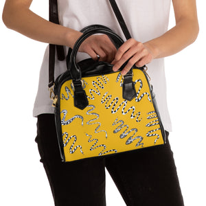 yellow snake print handbag