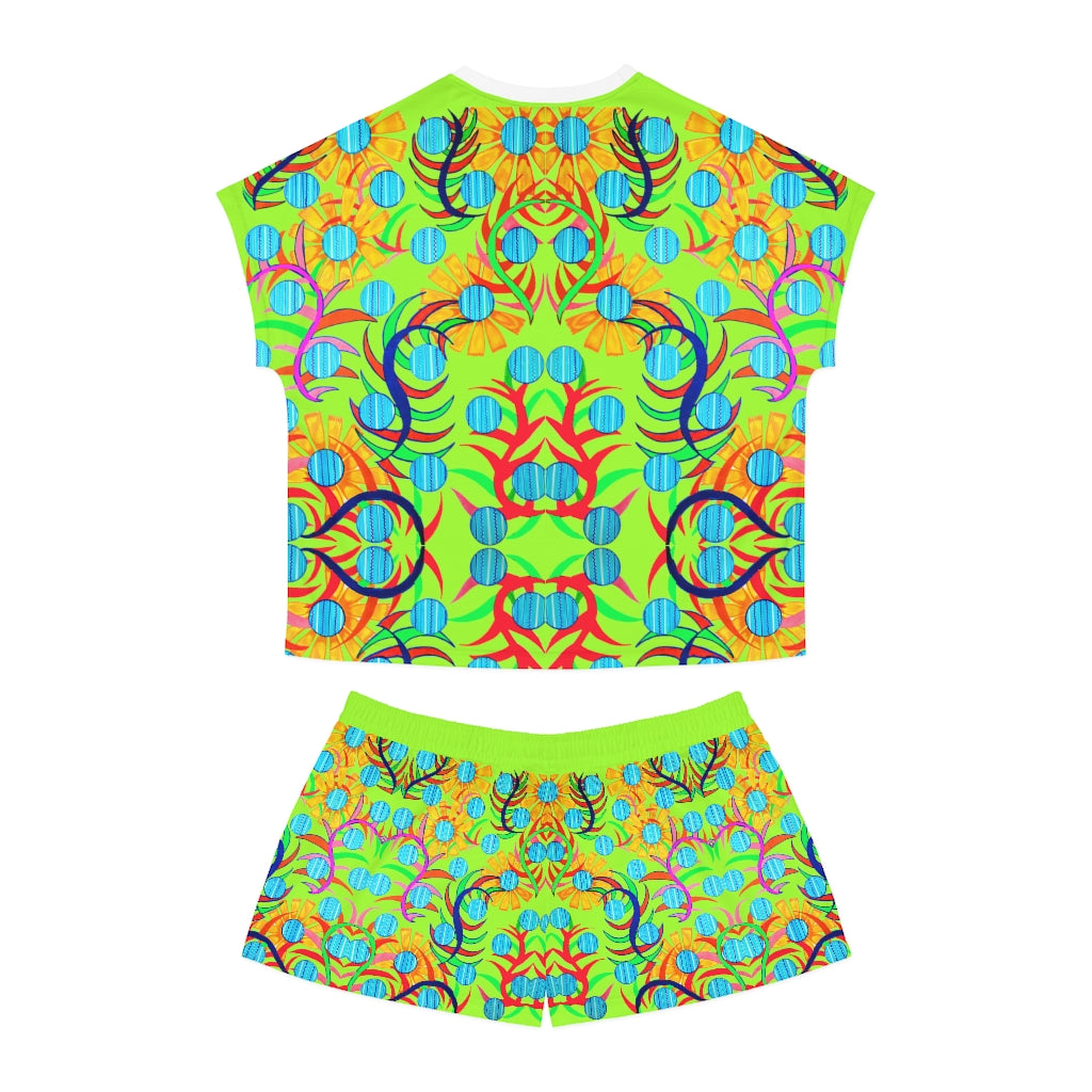 Lime Sunflower Short Pajama Set (AOP)