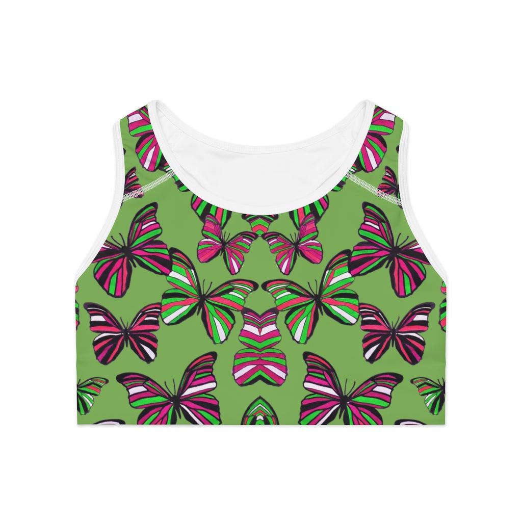 olive butterfly print sports bra