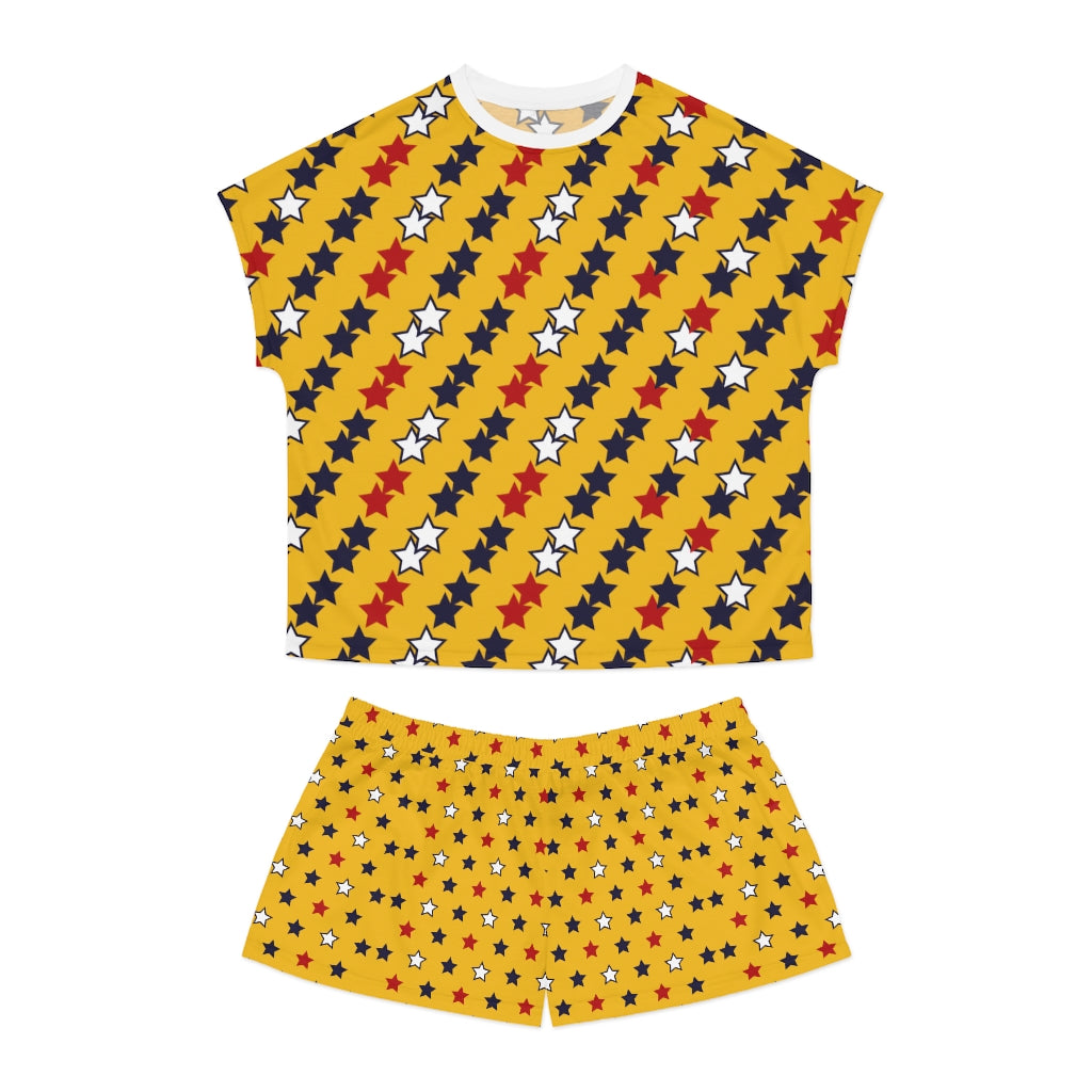 Yellow Star Print Short Pajama Set (AOP)