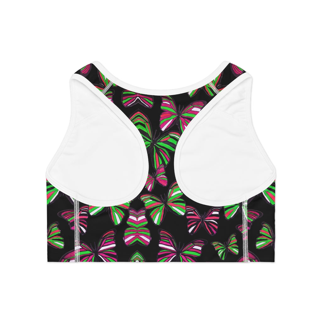 Black Butterfly (AOP) Sports Bra