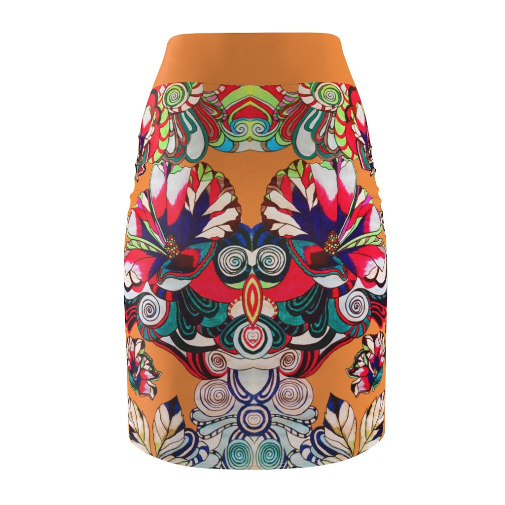 Floral Pop Peach Pencil Skirt