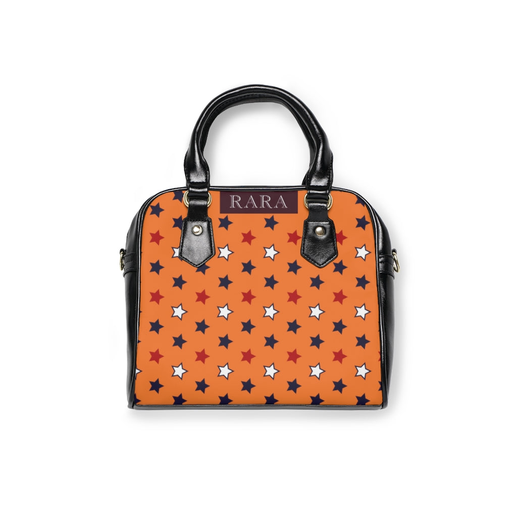 peach star print handbag