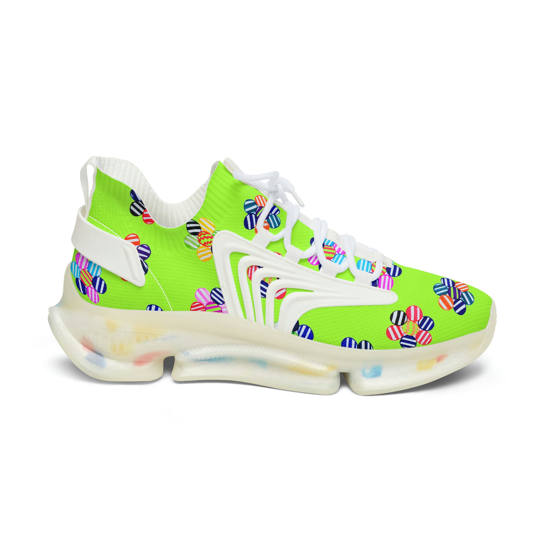 Lime Green Candy Floral Printed OTT Women's Mesh Knit Sneakers