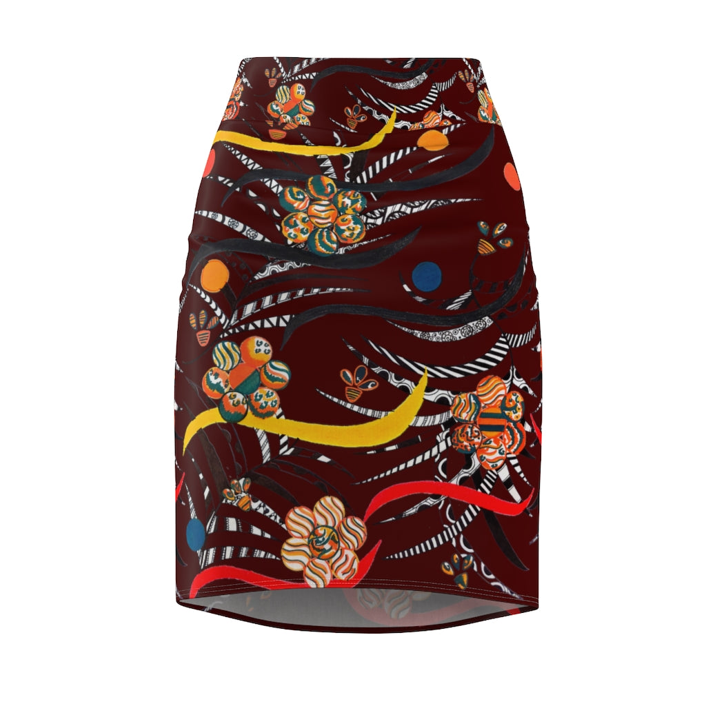 marsala animal & floral print pencil skirt 