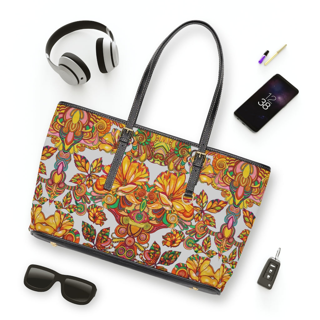 Slate Artsy Floral PU Leather Shoulder Bag