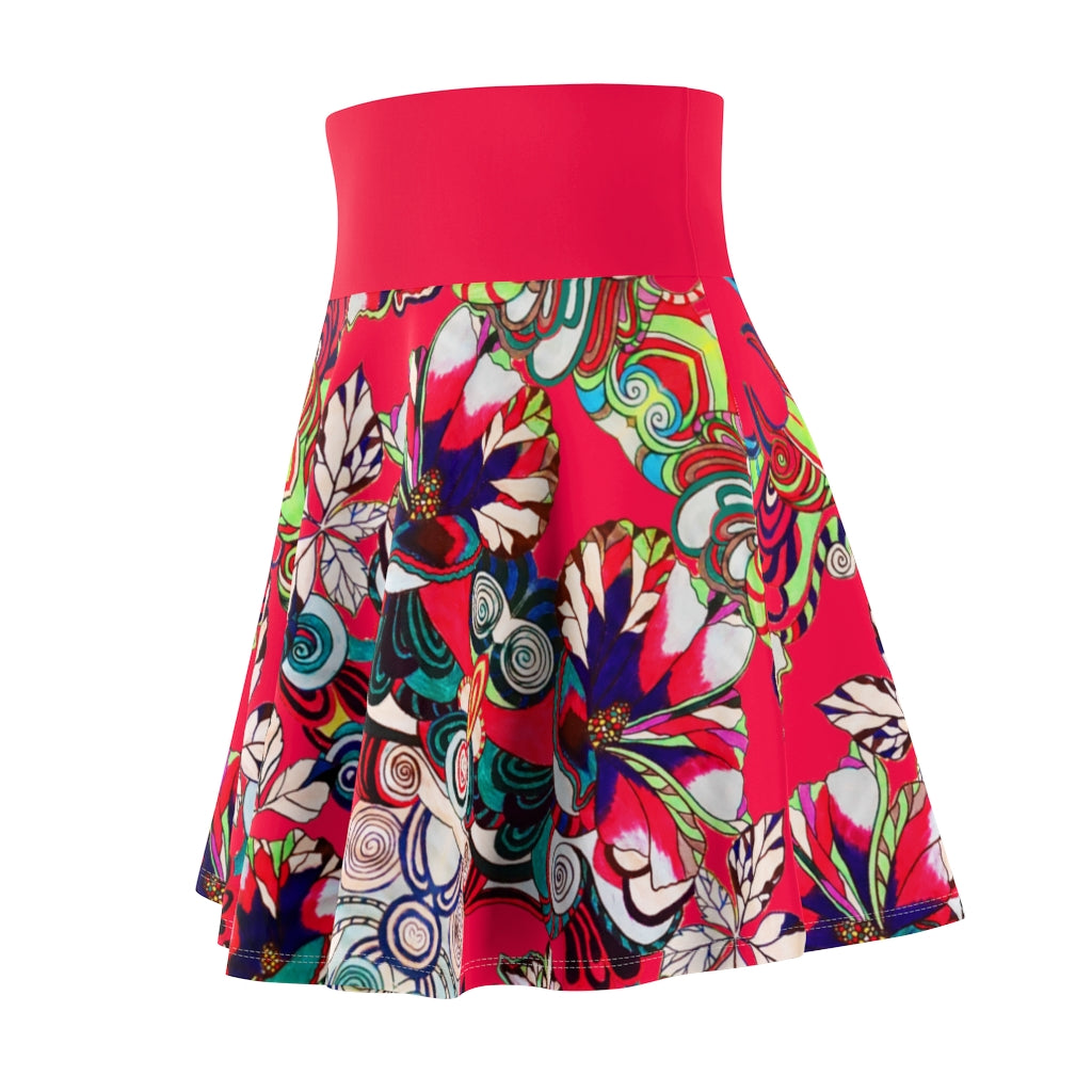 Graphic Floral Red Skater Skirt